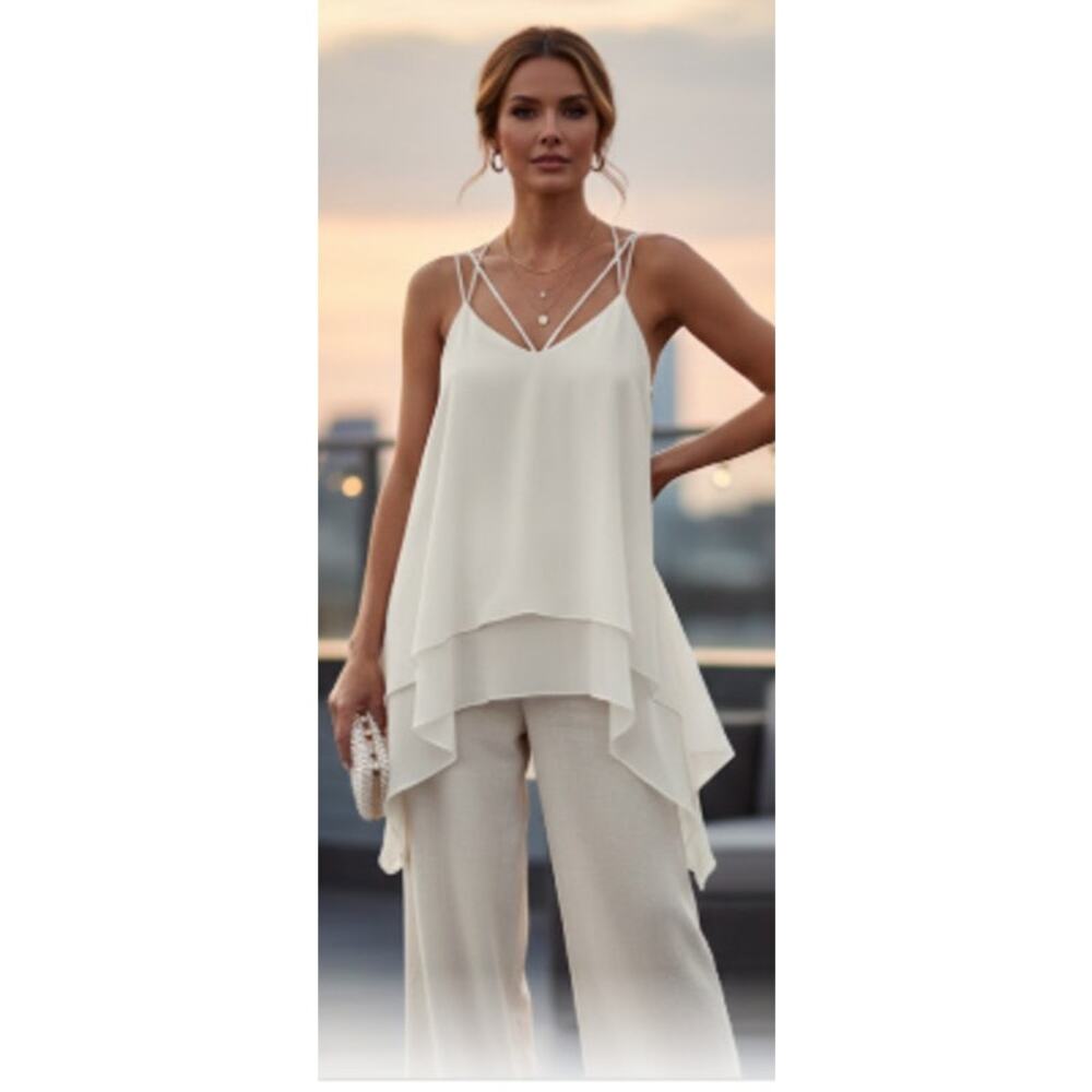 Hyfve Asymmetrical White Top | Adjustable Straps | Size Large | EUC - Picture 1 of 4